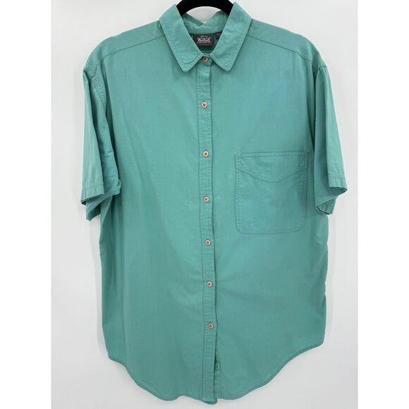 WOOLRICH Teal Short Sleeve Button Down Shirt Size M - Picture 1 of 4